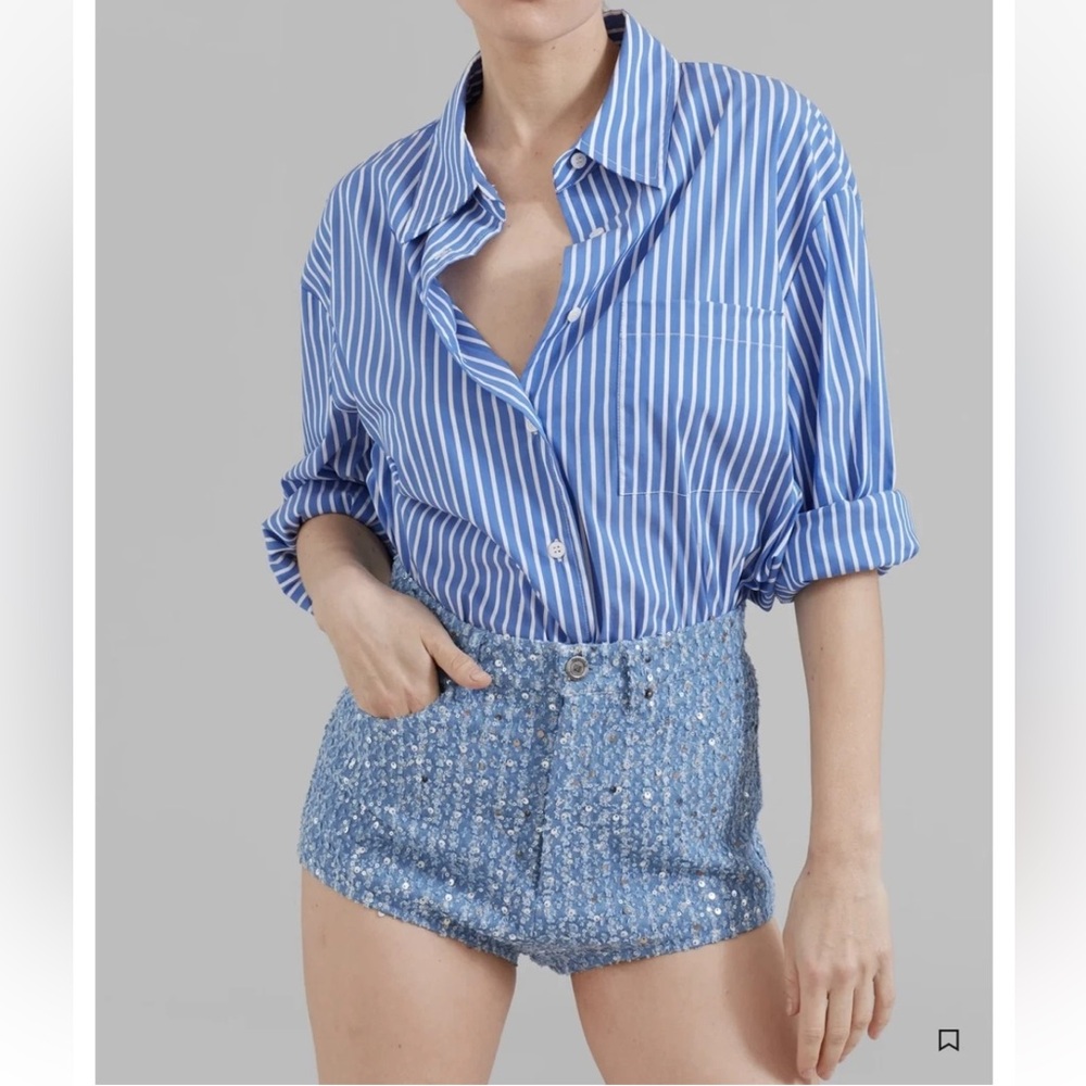 The Frankie Shop Oversized Blue/White Striped Shirt - A bit High Low size large